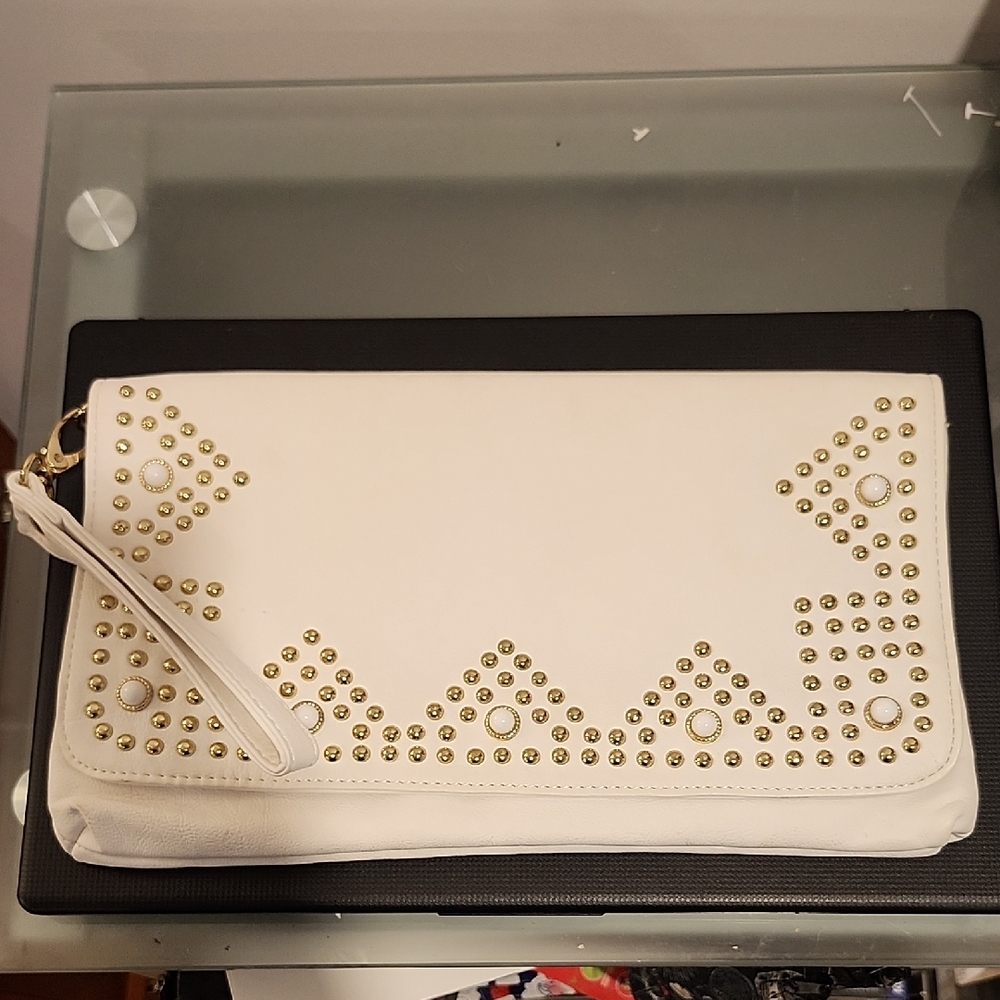 Big Buddha White Studded Wristlet Clutch - Elegant Accent Wallet